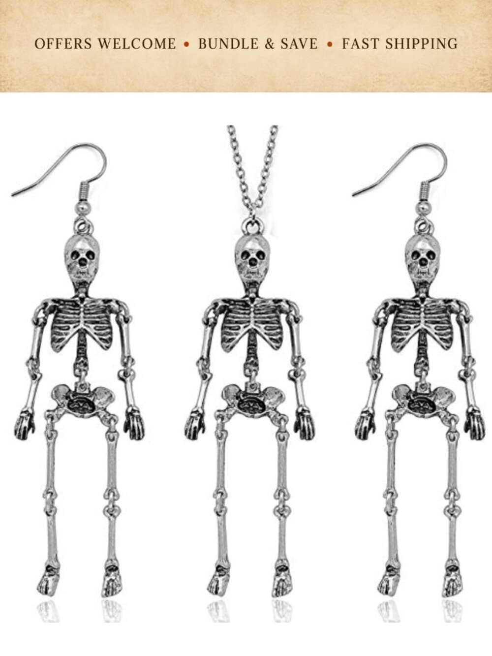 Skeleton Necklace Earrings Set Durable Alloy Halloween Party Jewelry Gift